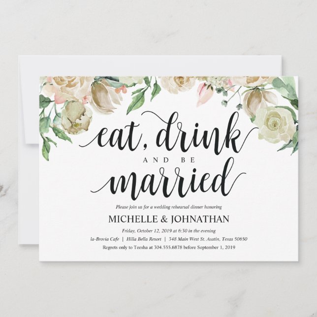 Neutral Spring Wedding Rehearsal Dinner Invitation (Front)