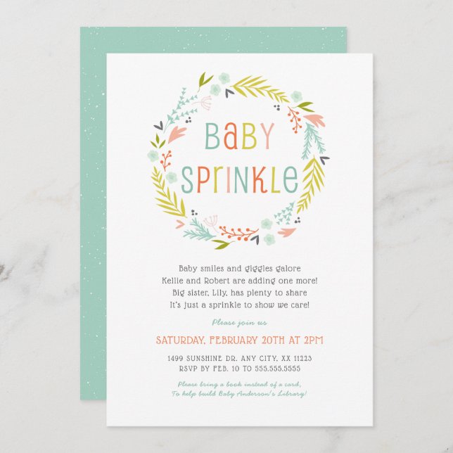 Neutral Spring Wreath Baby Sprinkle invite (Front/Back)