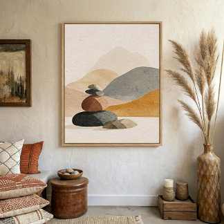 Neutral Stone Cairn Wall Art for Modern Decor