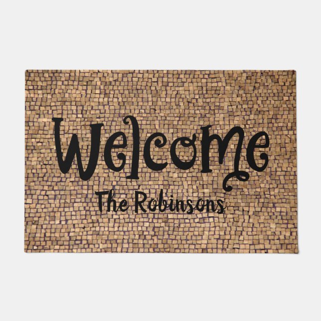 Neutral Stones Name Welcome Door Mat : Large (Front)