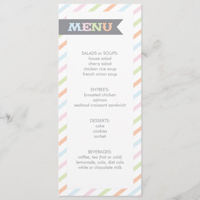 Neutral Stripe Baby Shower Menu (Front)