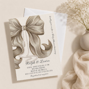 Neutral Striped Bow Girl Baby Shower Invitation