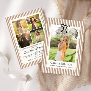Neutral Striped Graduation Invitation