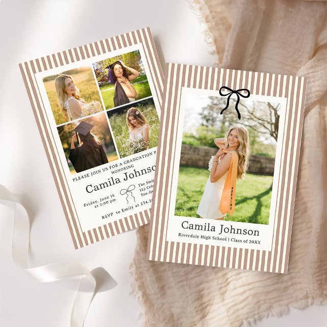 Neutral Striped Graduation Invitation (Creator Uploaded)