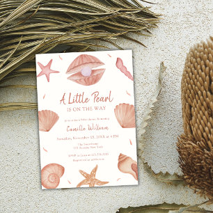 Neutral Summer Ocean Seashell Pearl Baby Shower Invitation