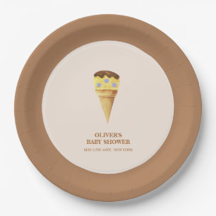 Neutral Summer Scoop Ice Cream Boy Baby Shower  Paper Plates