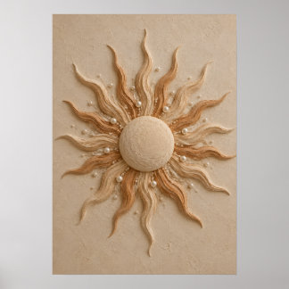 Neutral Sunburst Abstract Celestial Boho Japandi Poster