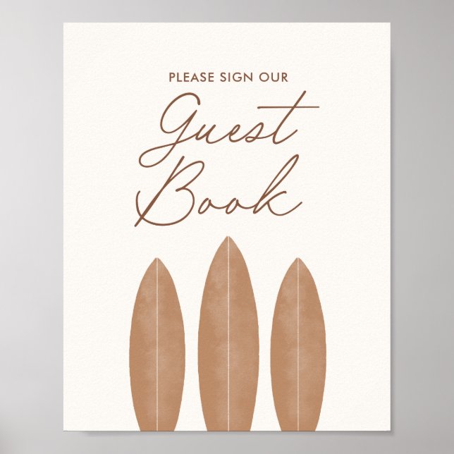 Neutral Surfboard Baby Shower Favors Guest Book (Front)