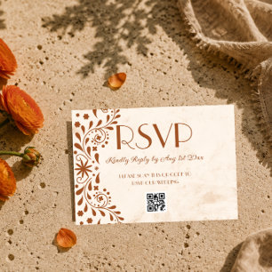 Neutral Talavera Floral Wedding QR code RSVP Card