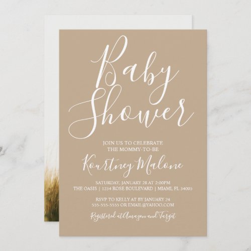 Neutral Tan Baby Shower Photo Invitation