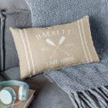 Neutral Tan Beige Family Name Lake House Oars Lumbar Pillow<br><div class="desc">Our soft neutral tan throw pillow features your family name and "lake house" or other house type,  in white lettering. A pair of oars appears in the center with your year established alongside,  flanked by rope stripe accents for a rustic nautical look.</div>