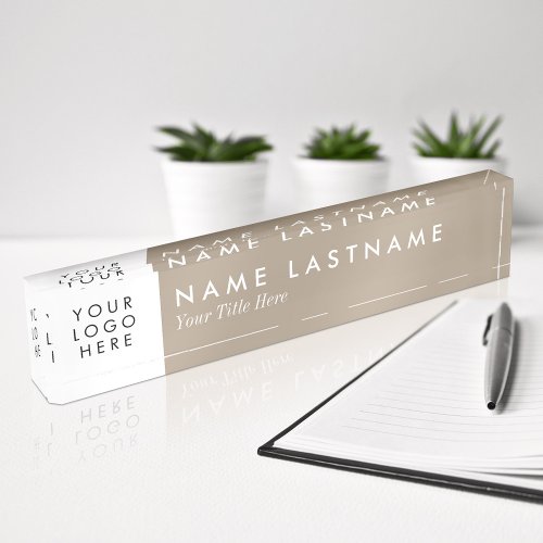 Neutral Tan Beige Grey White Custom Logo Trendy Desk Name Plate