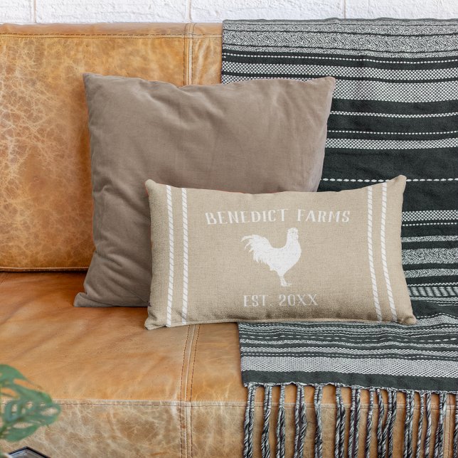 Neutral Tan Beige Personalized Farmhouse Rooster Lumbar Pillow (Creator Uploaded)