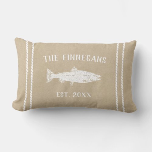 Neutral Tan Beige Rustic Fish Personalized Lumbar Pillow