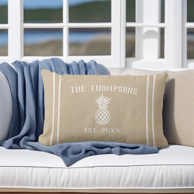 Neutral Tan Beige Rustic Pineapple Personalized Lumbar Pillow (Creator Uploaded)