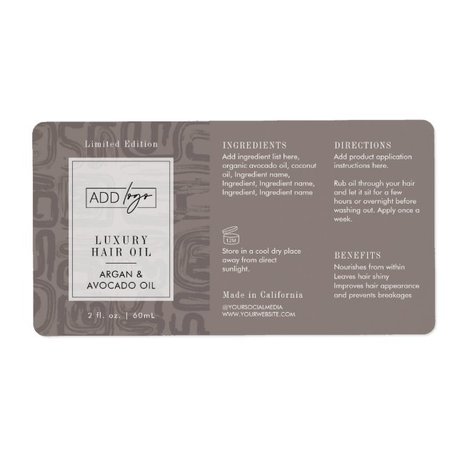 Neutral Tan Bohemian Logo 2OZ Dropper Bottle Label (Front)