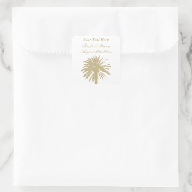 Neutral tan color palette elegant beach wedding square sticker (Bag)