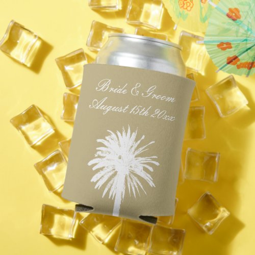 Neutral tan color palette palm tree beach wedding can cooler