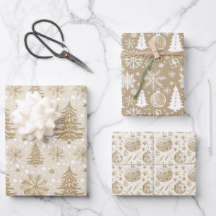 Neutral Tan Festive Christmas Images Wrapping Paper Sheets