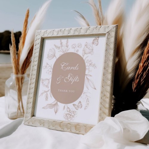 Neutral Tan Floral Line Art Cards and Gifts Poster