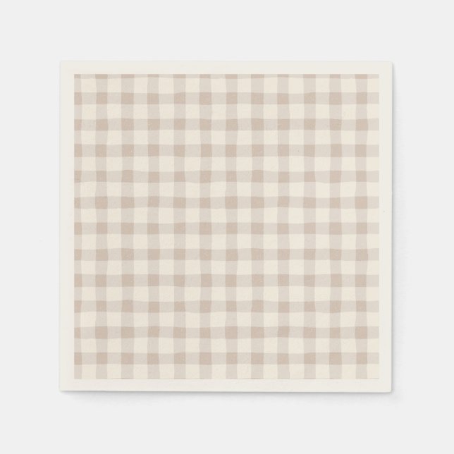 Neutral Tan Gingham  Napkins (Front)