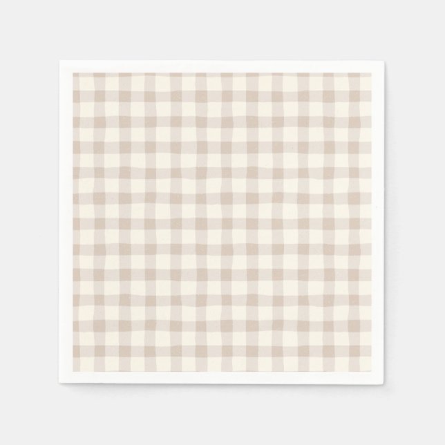 Neutral Tan Gingham  Napkins (Front)