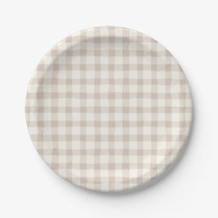 Neutral Tan Gingham Paper Plates