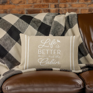 Neutral Tan Life Is Better At The Cabin Lumbar Pillow