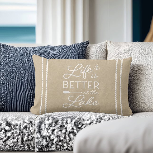 Neutral Tan Life Is Better At The Lake Lumbar Pillow (Creator Uploaded)