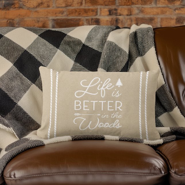 Neutral Tan Life Is Better In The Woods Lumbar Pillow (Creator Uploaded)