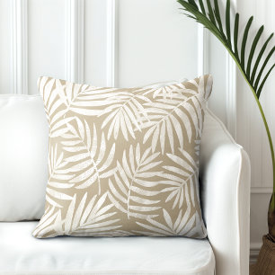 Neutral Tan Palm Leaves Throw Pillow