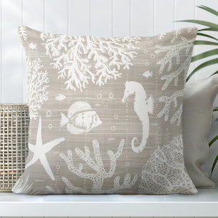 Neutral Tan Seahorse Throw Pillow