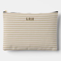 Neutral Tan Stripe Vintage Tiny Initials Monogram Accessory Pouch