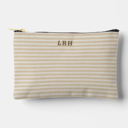 Neutral Tan Stripe Vintage Tiny Initials Monogram Accessory Pouch