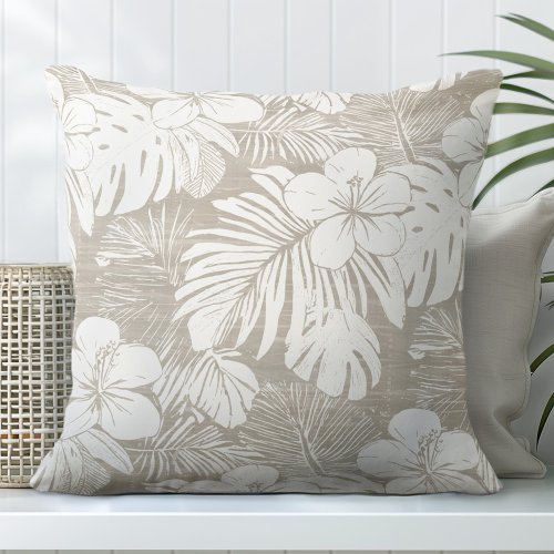 Neutral Tan Tropical Throw Pillow