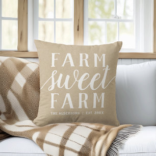 Neutral Tan & White Personalized Farm Sweet Farm Throw Pillow