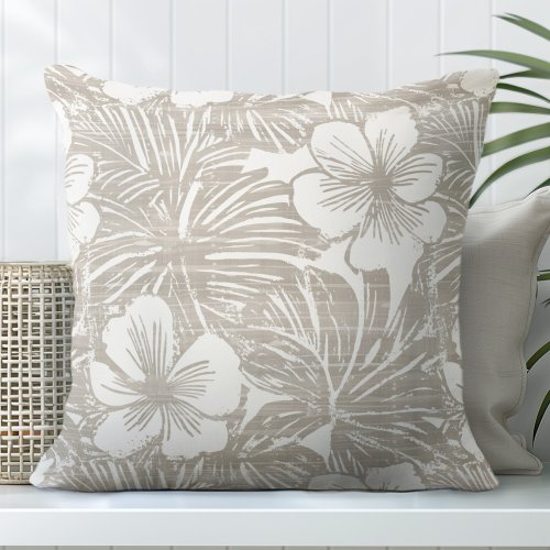 Neutral Tan  White Tropical Throw Pillow