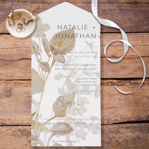 Neutral Tan Wildflowers Modern No Dinner All In One Invitation