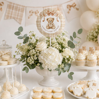 Neutral Tartan plaid Teddy Bear Baby Shower  Balloon