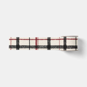 Neutral tartan white black and red grosgrain ribbon