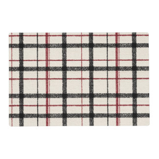 Neutral tartan white black and red placemat