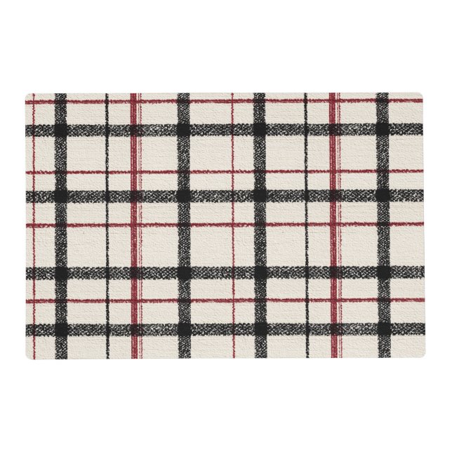 Neutral tartan white black and red placemat (Front)