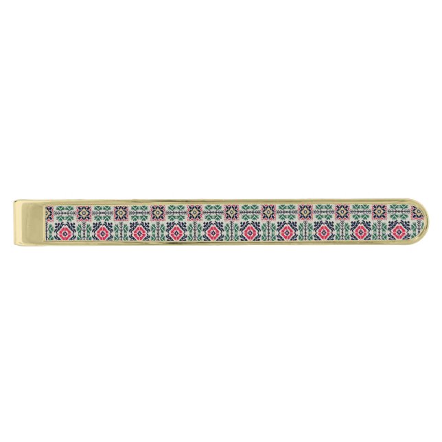 Neutral Tatreez Henna Thobe Dress Gold Finish Tie Bar (Front)