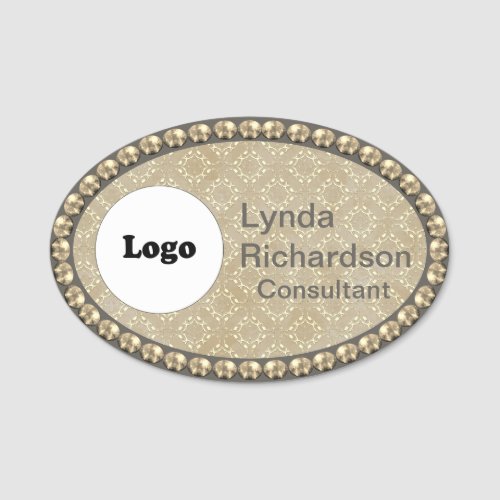 Neutral Taupe and Gold Bling NAME TAG