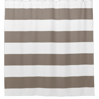 Neutral Taupe and White Striped Shower Curtain