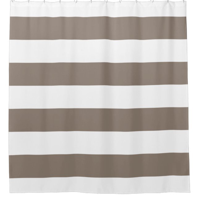 Neutral Taupe and White Striped Shower Curtain (Front)