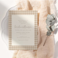 Neutral Taupe Beige Gingham Plaid Baby Shower