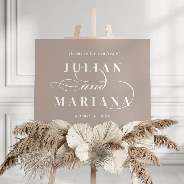 Neutral Taupe Calligraphy Wedding Welcome Sign | Zazzle