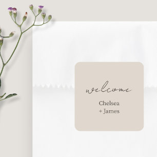 neutral Taupe Chic Simple Welcome Wedding Square Sticker