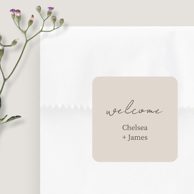 neutral Taupe | Chic Simple Welcome Wedding Square Sticker (Creator Uploaded)